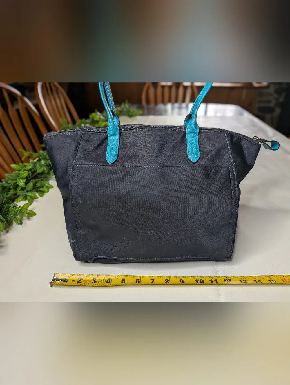 Michael Kors Nylon Kelsey Medium Tote Navy And Turquoise